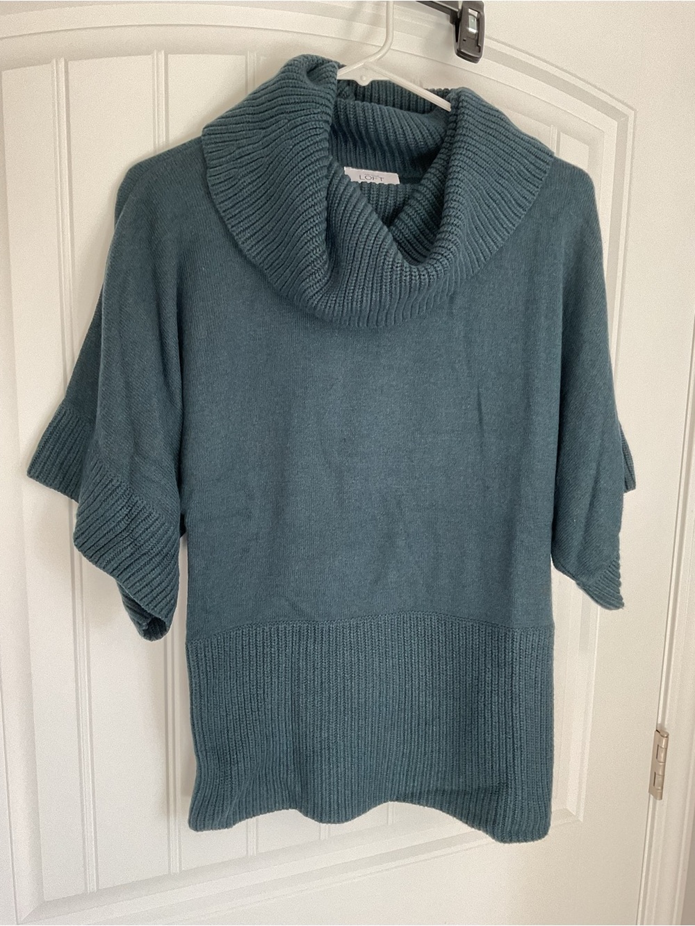 LOFT Teal Cowl-Neck Short Sleeve Pullover Sweater
